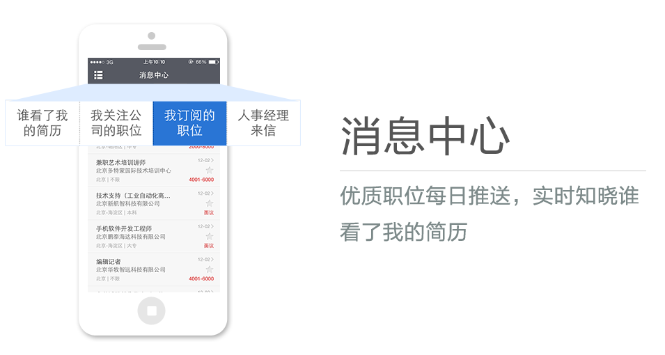 優(yōu)質(zhì)職位每日推送，實(shí)時(shí)知曉誰(shuí)看了我的簡(jiǎn)歷